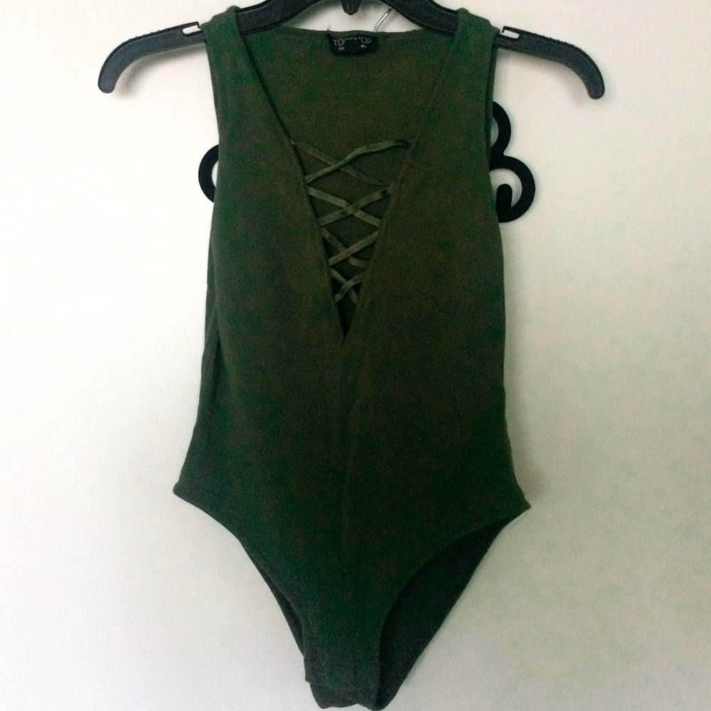 Topshop Green BodySuit (Size 2: US)